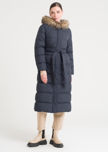 Kapşonu - Kemerli Kaz Tüylü Şişme Kaban