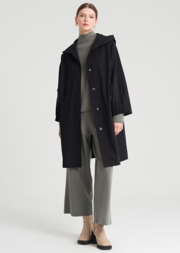 Düşük Kol Kapşonlu Trençkot