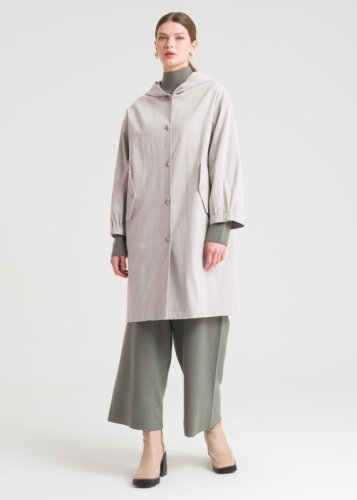 Düşük Kol Kapşonlu Trençkot