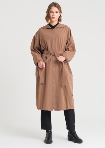 Yarasa Kol Kapşonlu Trençkot