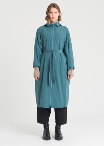 Yarasa Kol Kapşonlu Trençkot