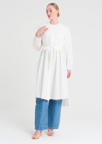 Sıfır Yaka Kemerli Rahat Tunik