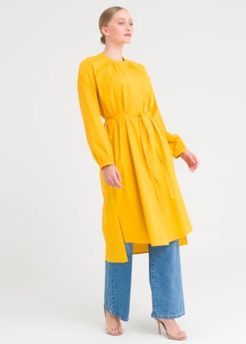 تونيك مريح بحزام بدون ياقة