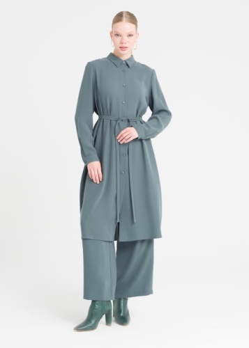 Düğme Kapama Kemerli Tunik