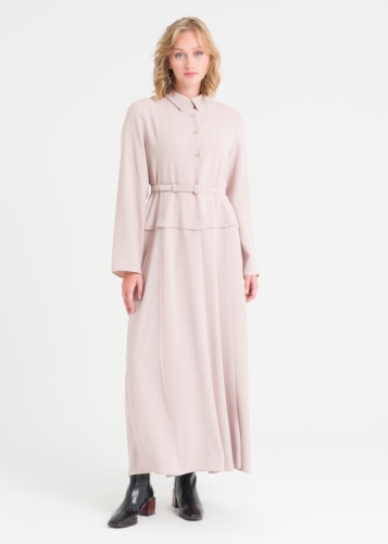 Etek Bluz Görünümlü Kemerli Elbise