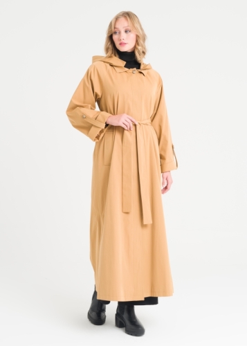 معطف بغطاء رأس مع أكمام قابلة للطي