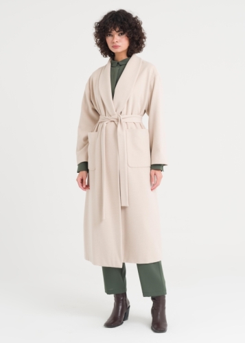 معطف بحزام وياقة شال