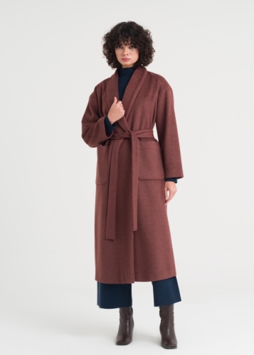 معطف بحزام وياقة شال