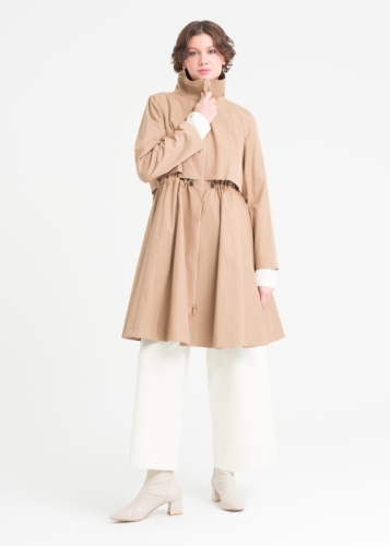 معطف ترنش قصير مزموم الخصر