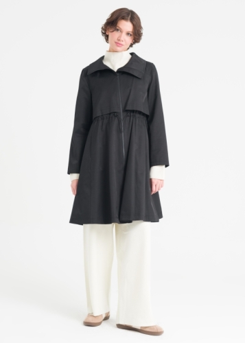 معطف ترنش قصير مزموم الخصر