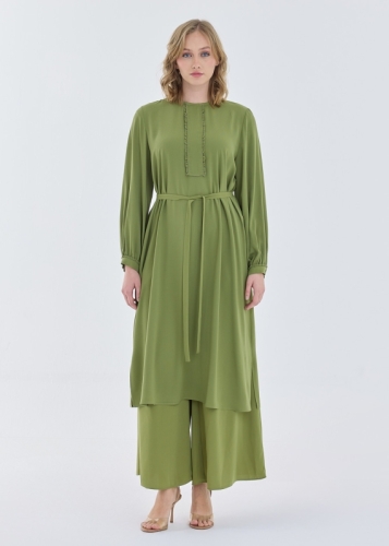 Tunic with belt and ruffle detail
