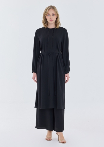 Fırfır Detaylı Kemerli Tunik