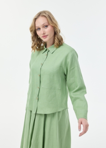 Cepli Detaylı Keten Bluz