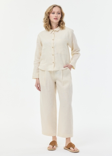 بنطال كتان بطيات أمامية