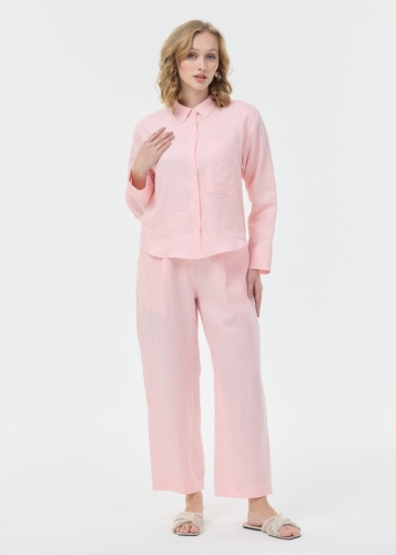 بنطال كتان بطيات أمامية