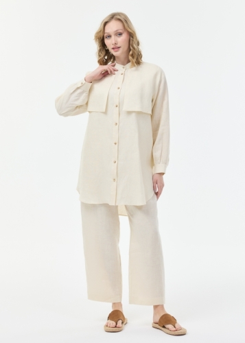 تونيك كتان بتفاصيل مقطّعة