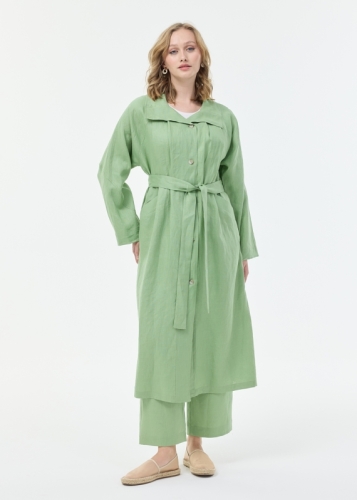 Reglan Kol Geniş Yaka Keten Kap