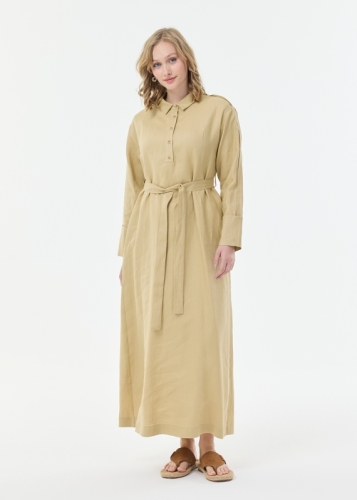 فستان كتان بتفاصيل في الأكمام