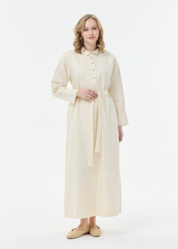 فستان كتان بتفاصيل في الأكمام