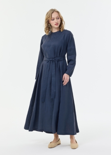 Spor Dikişli Keten Elbise