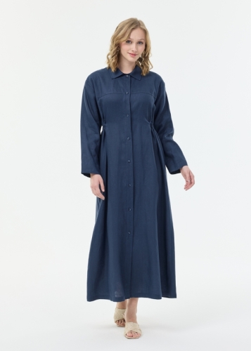 معطف طويل كتان بخصر قابل للتعديل