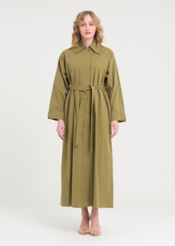 معطف طويل بأكمام ريغلان وحزام