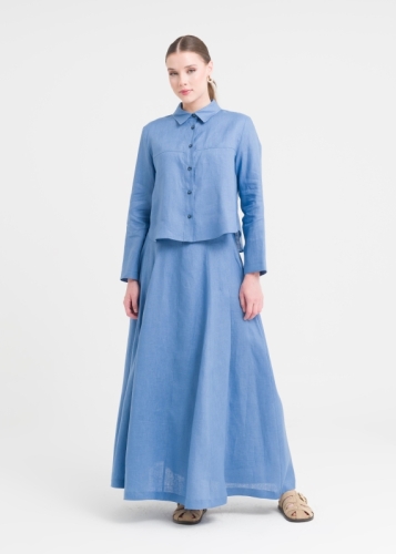 طقم كتان ثنائي مع بلوزة قصيرة