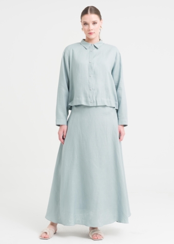 طقم كتان ثنائي بتفصيل عند الخصر