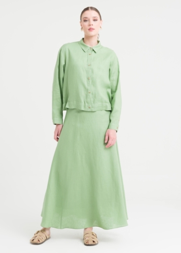 طقم كتان ثنائي بتفصيل عند الخصر