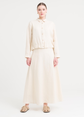 طقم كتان ثنائي بتفصيل عند الخصر