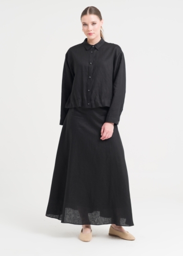 طقم كتان ثنائي بتفصيل عند الخصر