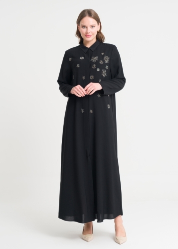 معطف طويل مطرز بحزام