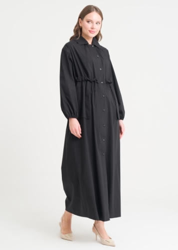 معطف طويل بأكمام منخفضة وبخصر مجمع