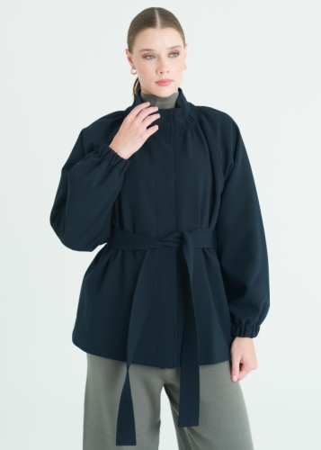 Gathered Neck Belted Coat