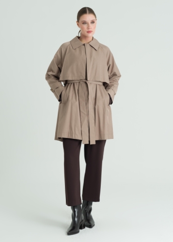 Allerli Beli Büzgülü Trençkot