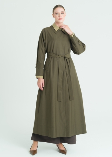 Kol Detaylı Kemerli Pardesü