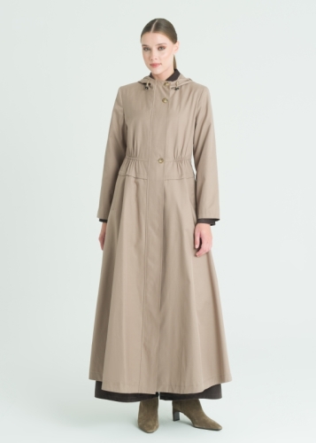 Bel Büzgülü Kapşonlu Pardesü