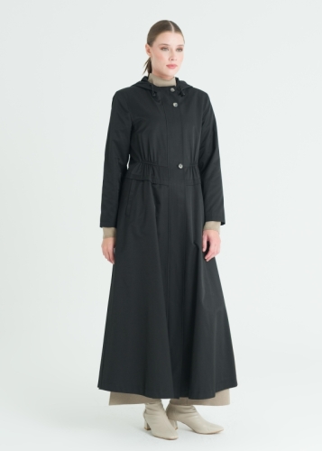 Bel Büzgülü Kapşonlu Pardesü