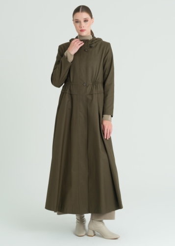 Bel Büzgülü Kapşonlu Pardesü