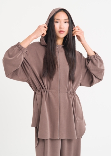 Beli Büzgülü Kapşonlu Tunik