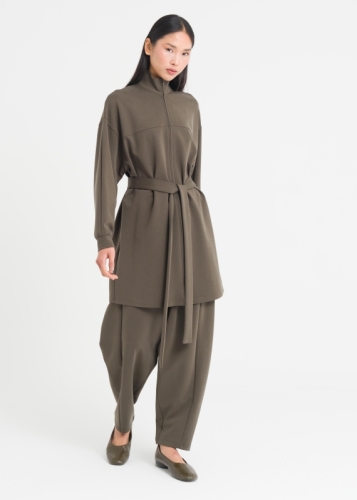 Long Zippered Jacket with Dropped Shoulders