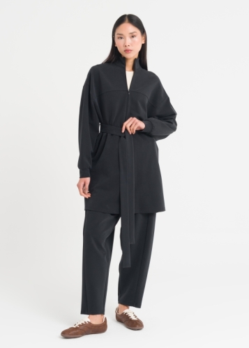 Long Zippered Jacket with Dropped Shoulders