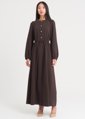 Karpuz Kollu Kemerli Elbise