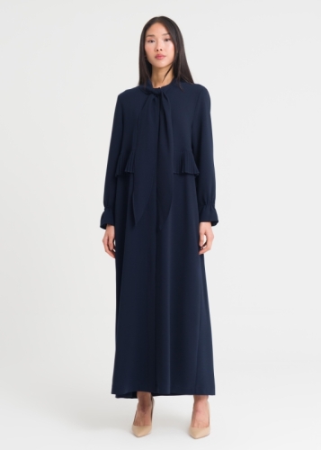 Yakası Bağlamalı Düğmeli Pardesü