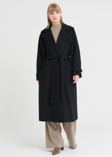 Düğme Kapama Kapşonlu Kaban