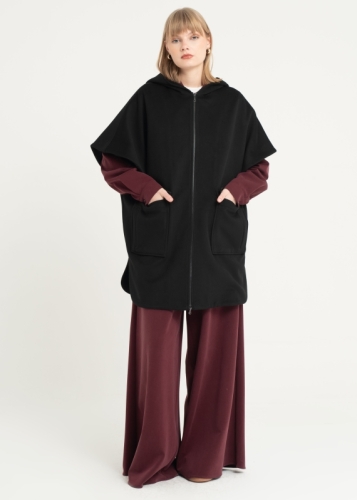 Kısa Kollu Kapşonlu Kaban