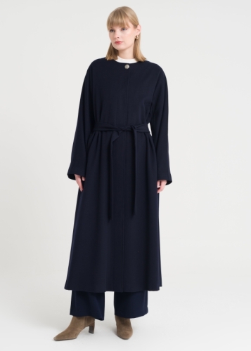 Sıfır Yaka Kemerli Manto