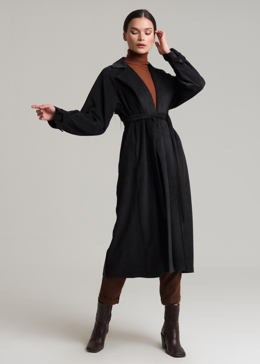 Long black velvet cardigan Clearance